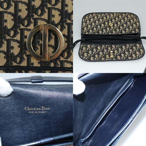 DIOR Trotter Canvas Shoulder Bag Navy Gold - Picture 11 of 13